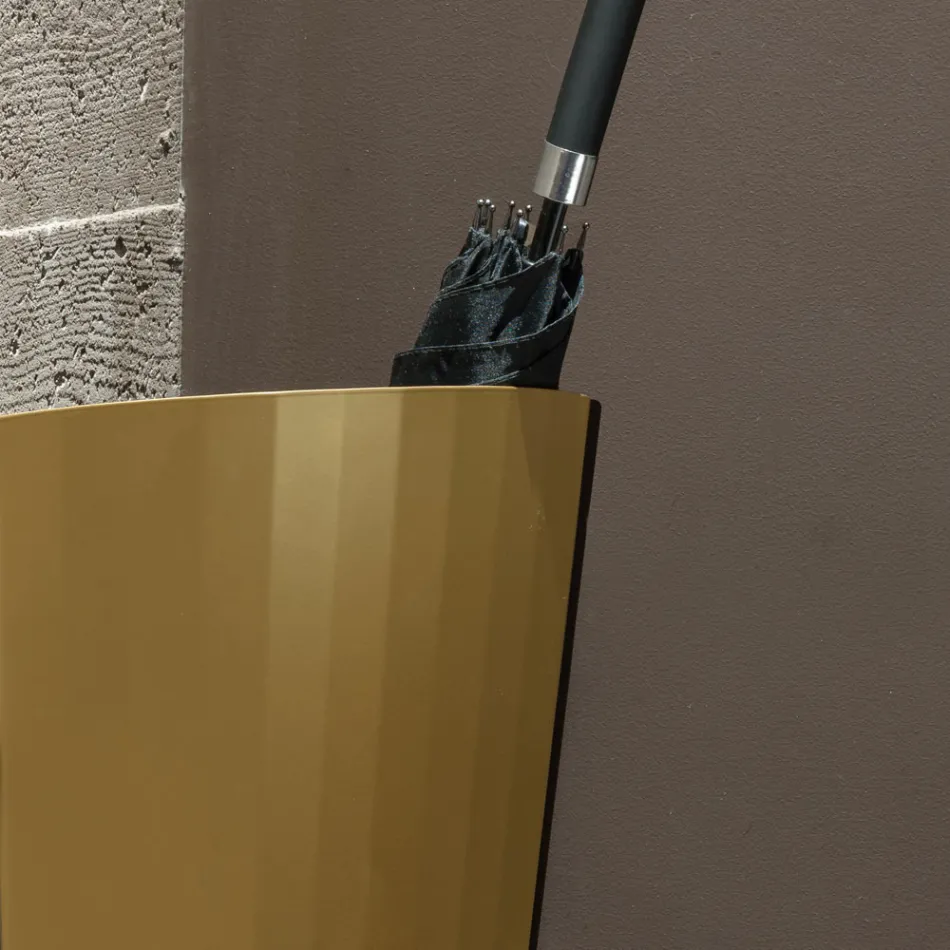 Stojak na parasole z blachy malowanej na złoto i brąz. Wyprodukowano we Włoszech - Azalia Viadurini