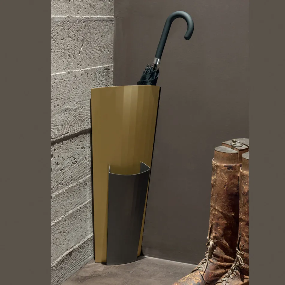 Stojak na parasole z blachy malowanej na złoto i brąz. Wyprodukowano we Włoszech - Azalia Viadurini