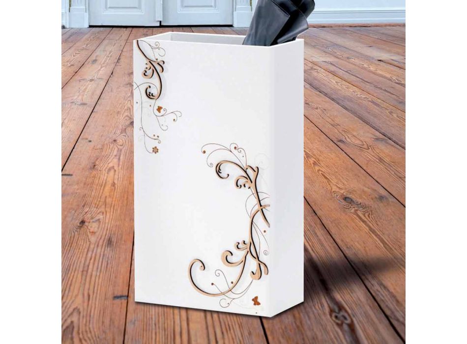 Nowoczesny, elegancki stojak na parasole z ciemnego lub białego drewna z dekoracjami - poezja Viadurini