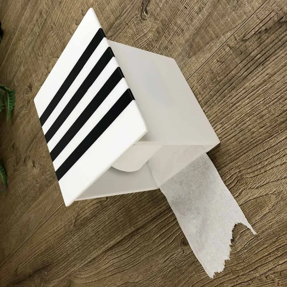 Uchwyt na papier łazienkowy z białego Corianu lub z czarnymi wstawkami Włoski design - Elono Viadurini