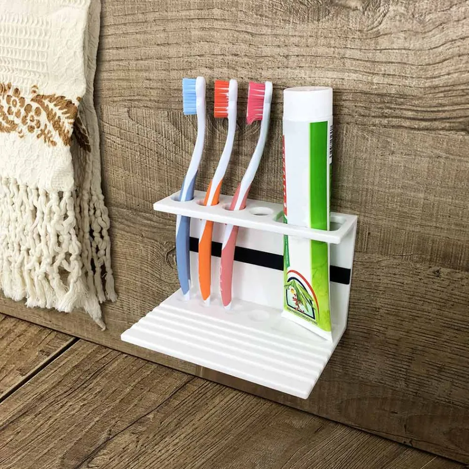 Uchwyt na szczoteczki do zębów do łazienki w białej jakości Corian Design Made in Italy - Elono Viadurini