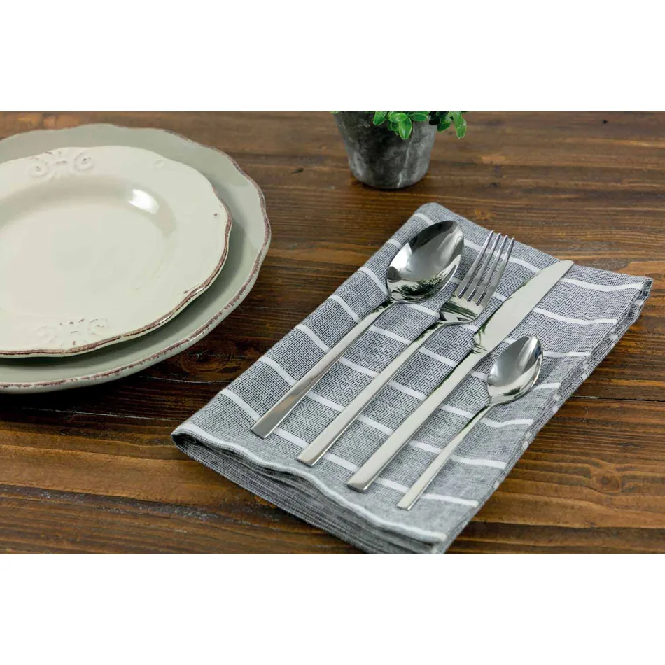 Zestaw sztućców do serwowania w satynowej stali 24 sztuki w komplecie - Fayette Viadurini