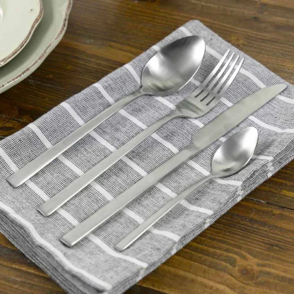 Zestaw sztućców do serwowania w satynowej stali 24 sztuki w komplecie - Fayette Viadurini