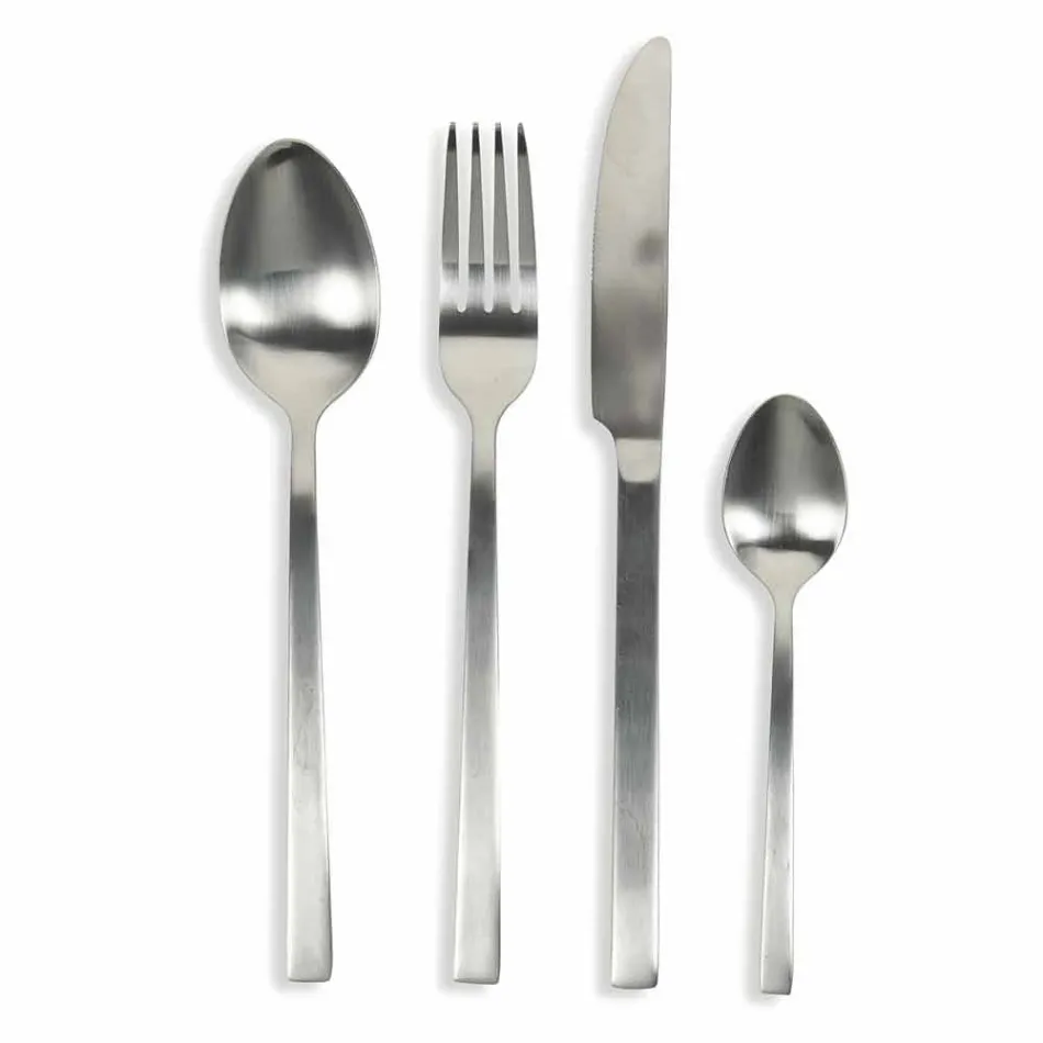 Zestaw sztućców do serwowania w satynowej stali 24 sztuki w komplecie - Fayettepos Viadurini