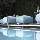 Pufa ogrodowa z tkaniny z metalowymi nóżkami Made in Italy - Butter Viadurini