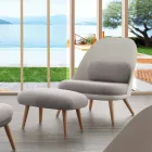 Designerska pufa z drewna bukowego i nowoczesnej tkaniny wyprodukowanej we Włoszech Arezzo Viadurini