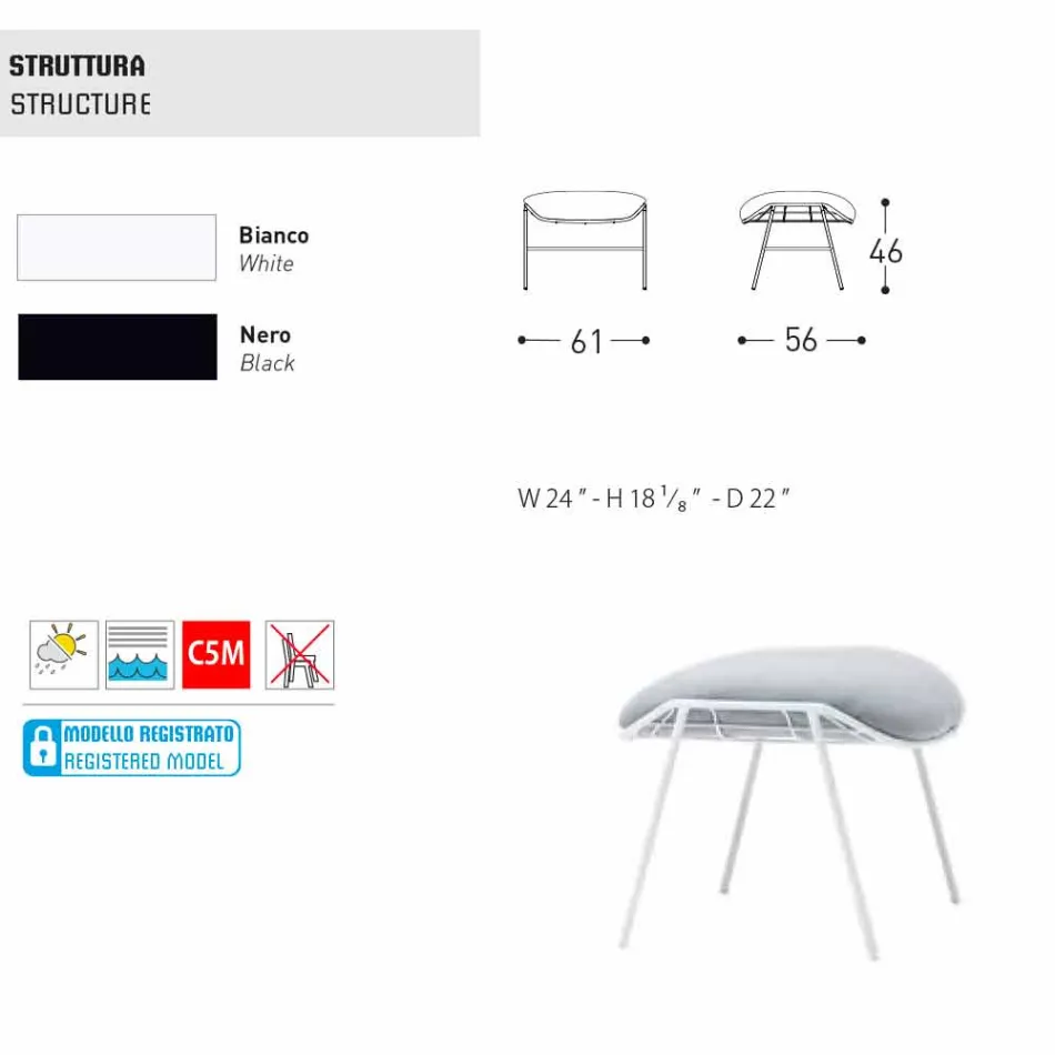 Varaschin Summer pufa / podnóżek z tkaniny i stali Viadurini