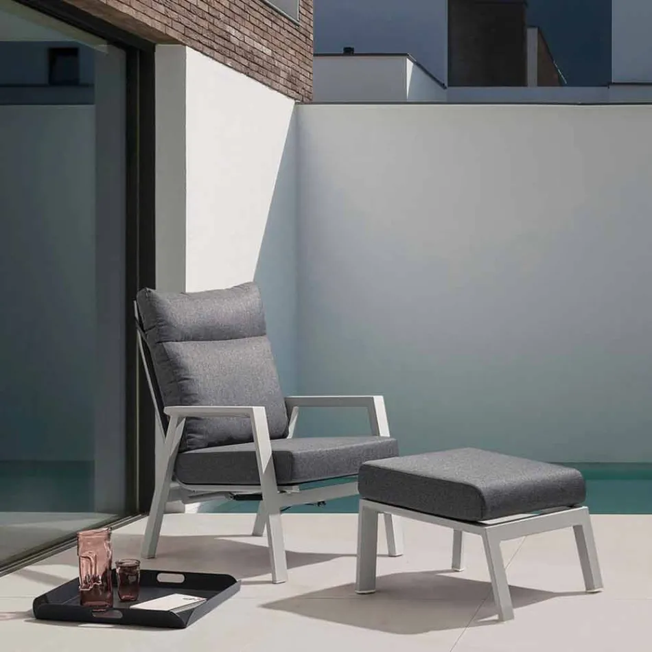 Podnóżek pufy z wyjmowanej tkaniny i malowanego aluminium - Nathy Viadurini