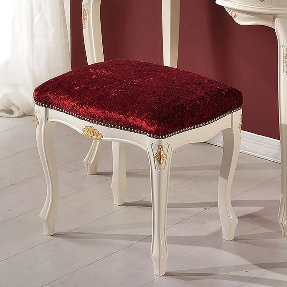 Pufa w stylu klasycznym z drewna orzechowego i tkaniny Made in Italy - Luxury Viadurini