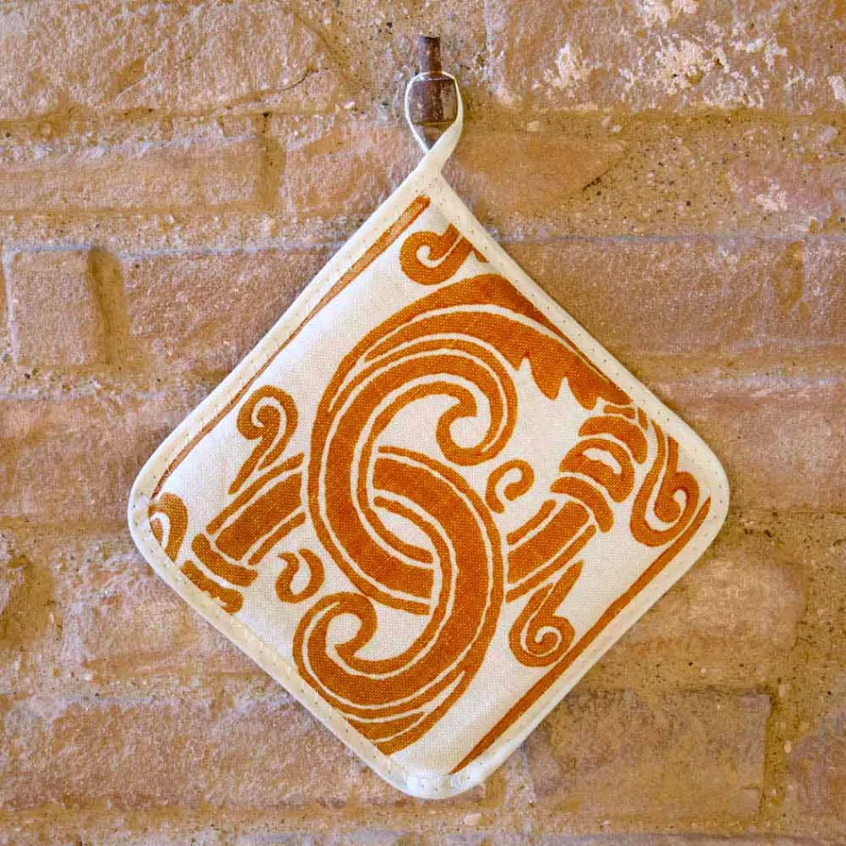 Naszywki sztuki włoskiej w czystej bieliźnie z ręcznie drukowanym pojedynczym kawałkiem - marki Viadurini