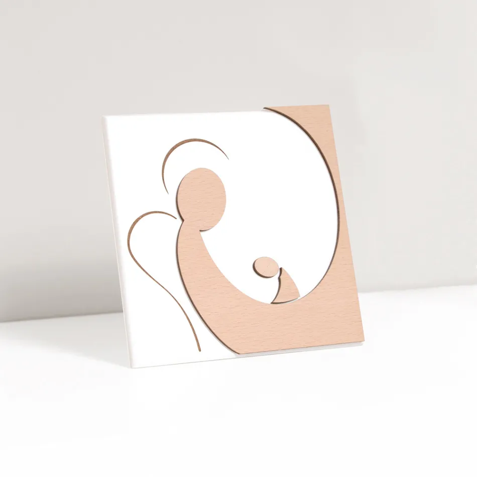 Mały obrazek przedstawiający Anioła Matki grawerowany laserowo Made in Italy - Augustina Viadurini