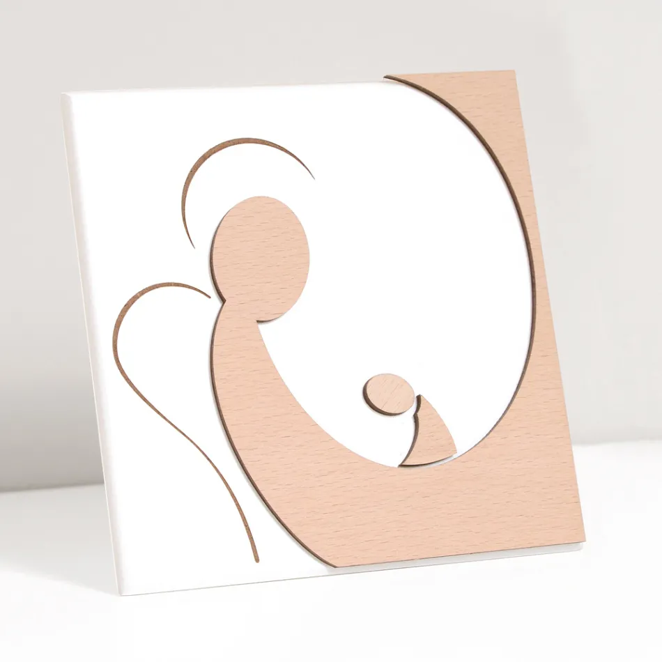 Mały obrazek przedstawiający Anioła Matki grawerowany laserowo Made in Italy - Augustina Viadurini