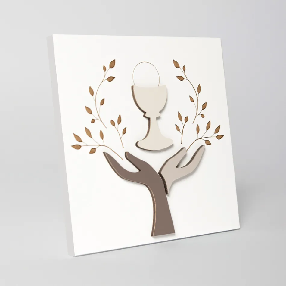 Obraz wykonany z grawerem laserowym drzewa oliwnego i hostii Made in Italy - Joel Viadurini