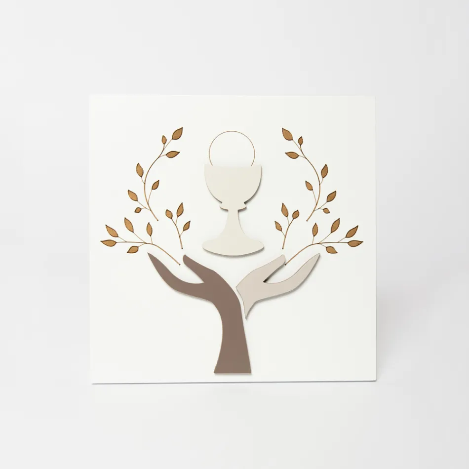 Obraz wykonany z grawerem laserowym drzewa oliwnego i hostii Made in Italy - Joel Viadurini