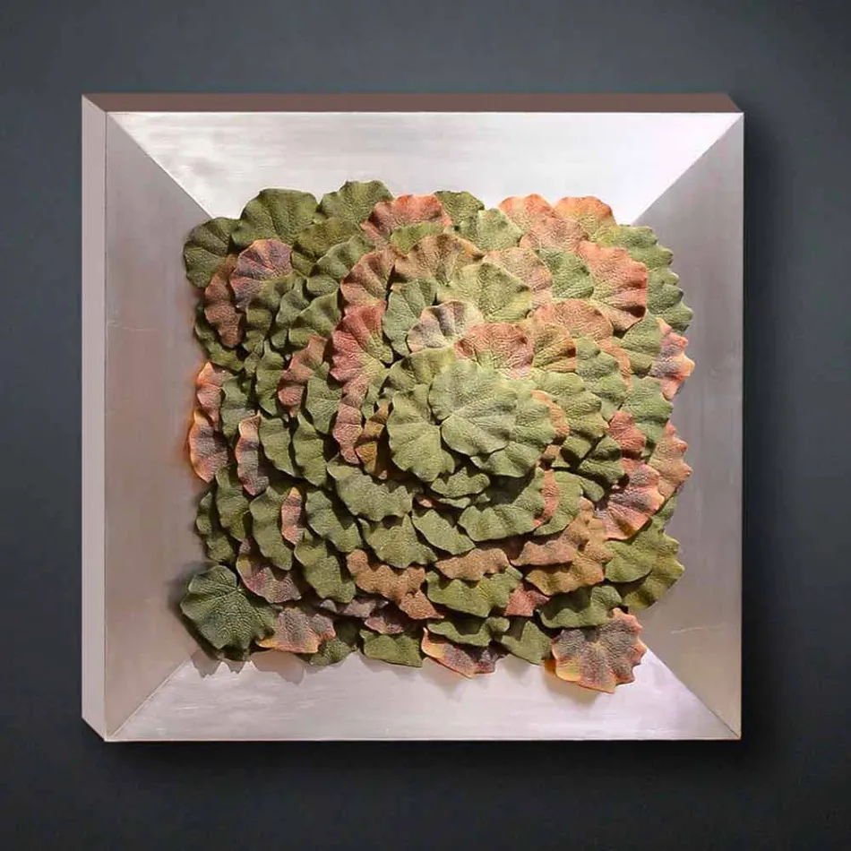 Nowoczesny obraz ścienny z metalu i sztucznych kwiatów Made in Italy - Gonio Viadurini