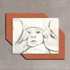 Drewniany obrazek z nadrukiem całusa dziecka. Wykonany we Włoszech - Andora Viadurini