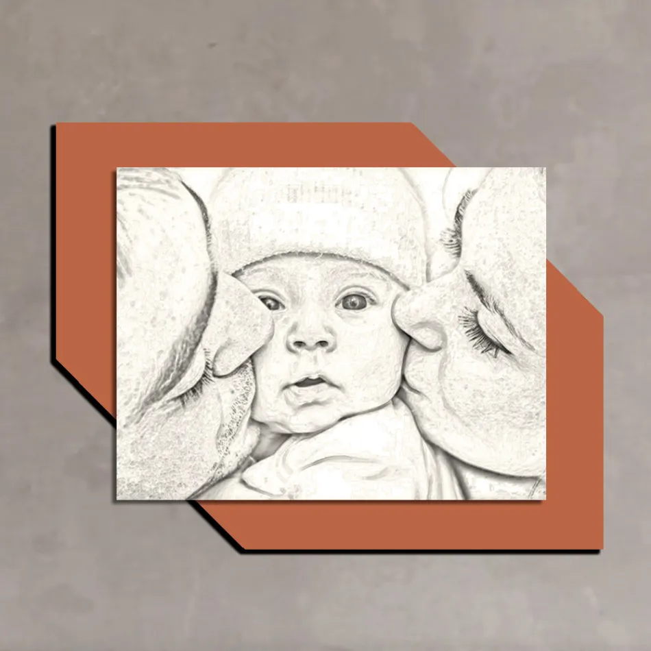 Drewniany obrazek z nadrukiem całusa dziecka. Wykonany we Włoszech - Andora Viadurini