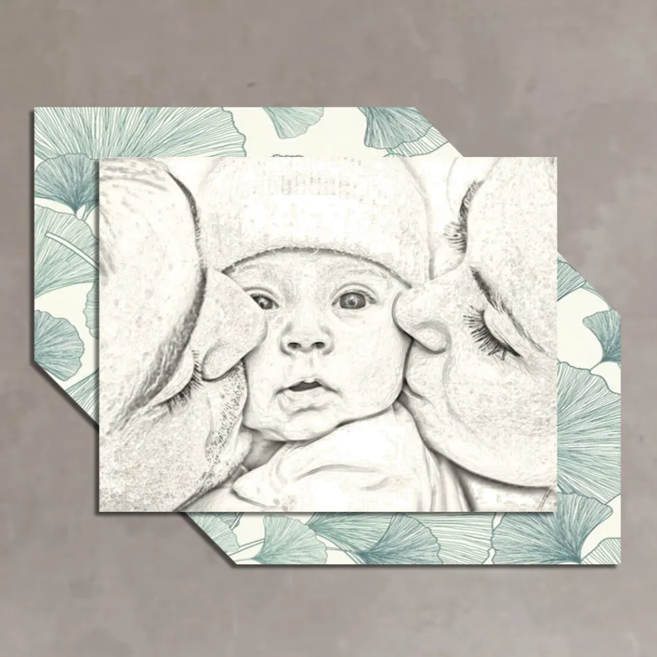 Drewniany obrazek z nadrukiem całusa dziecka. Wykonany we Włoszech - Andora Viadurini