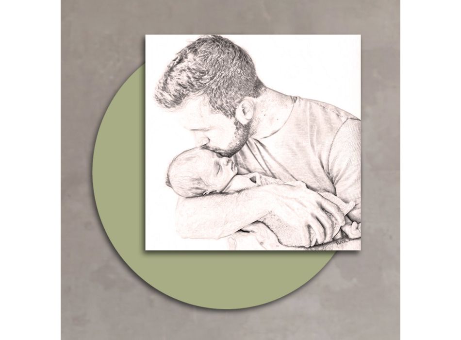 Drewniany obrazek z grafiką przedstawiającą ojca całującego syna. Wykonano we Włoszech - w Belgii Viadurini