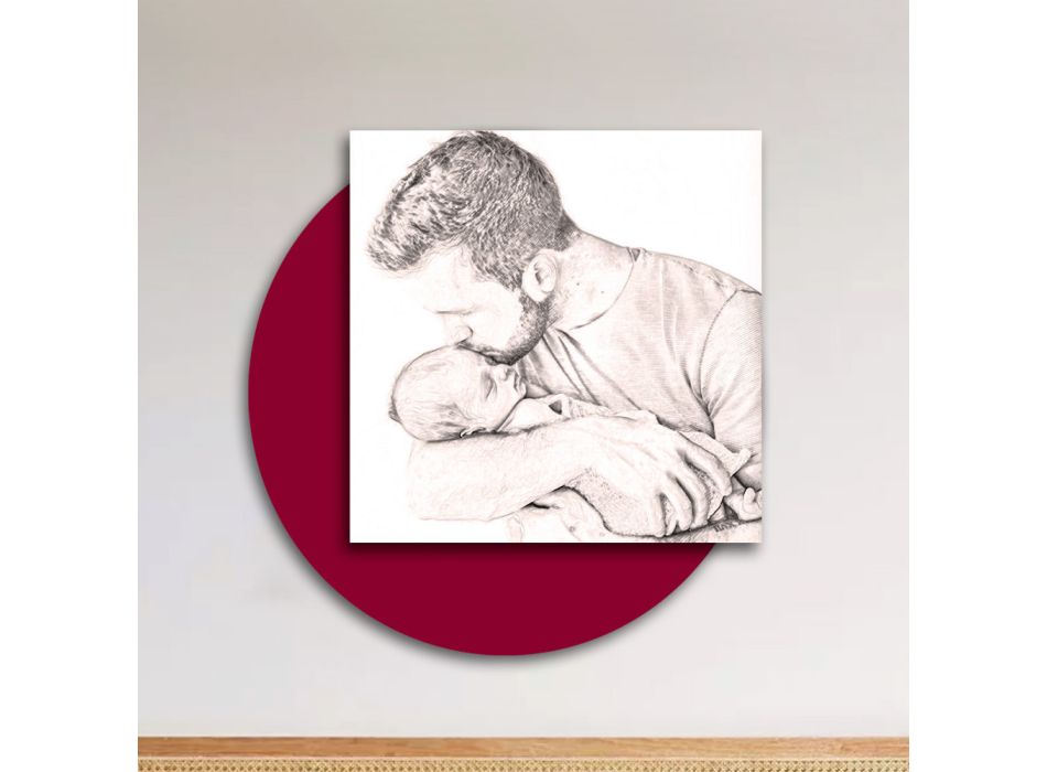 Drewniany obrazek z grafiką przedstawiającą ojca całującego syna. Wykonano we Włoszech - w Belgii Viadurini
