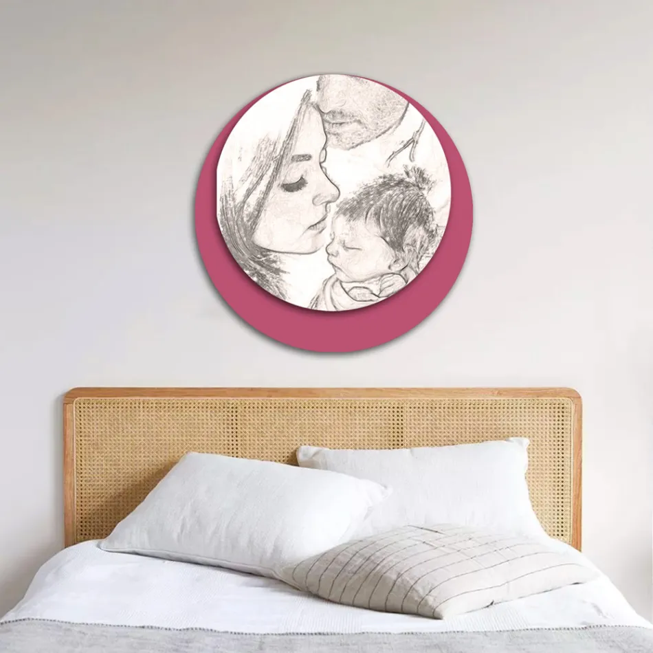 Drewniany obrazek z nadrukiem zjednoczonej rodziny. Wyprodukowano we Włoszech - w Kanadzie Viadurini