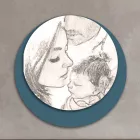 Drewniany obrazek z nadrukiem zjednoczonej rodziny. Wyprodukowano we Włoszech - w Kanadzie Viadurini