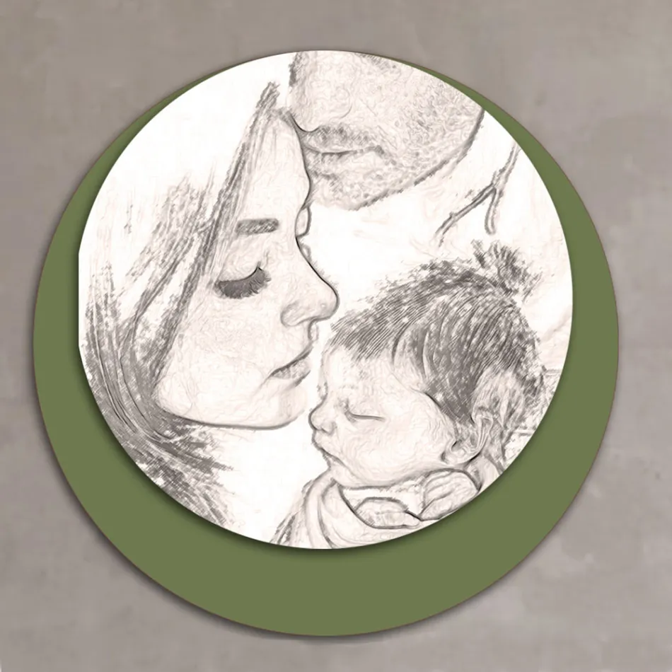 Drewniany obrazek z nadrukiem zjednoczonej rodziny. Wyprodukowano we Włoszech - w Kanadzie Viadurini