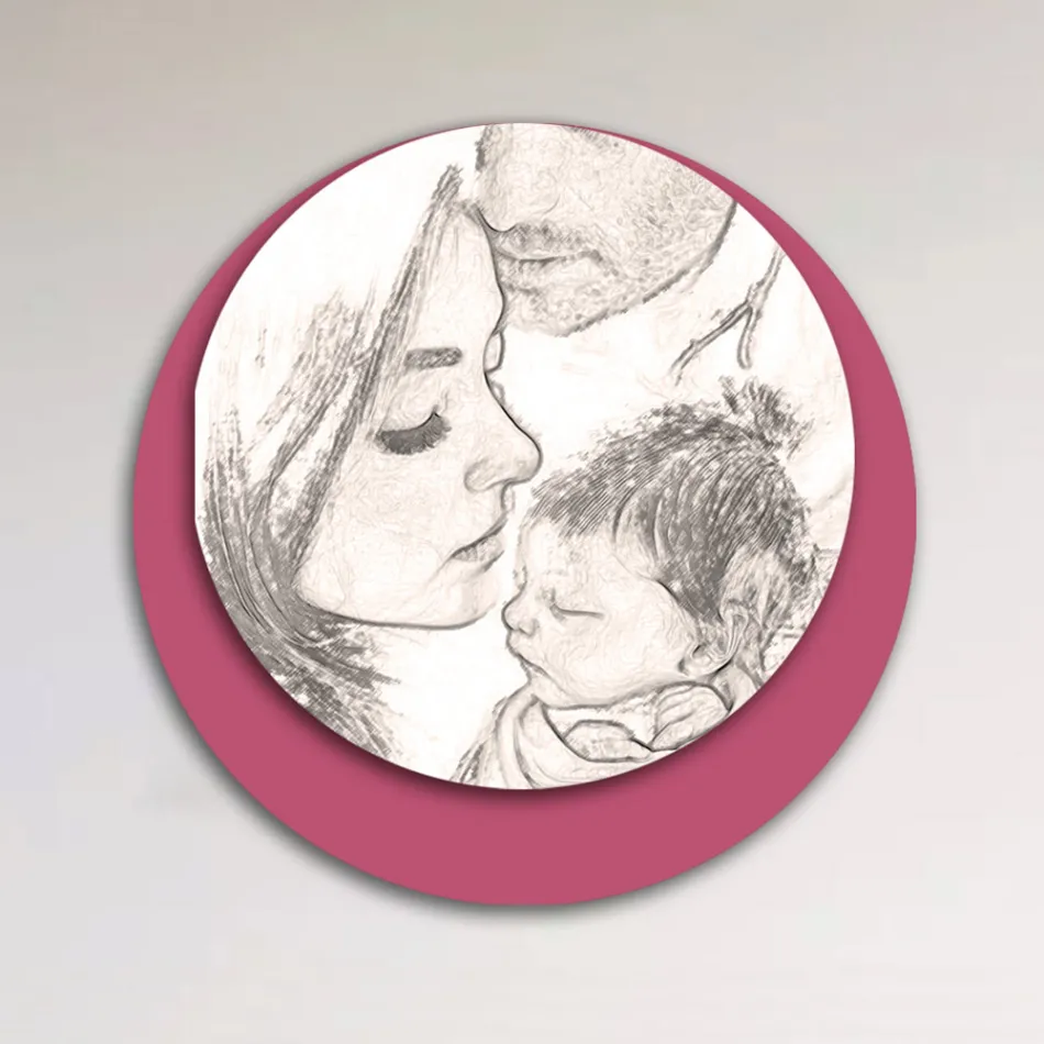 Drewniany obrazek z nadrukiem zjednoczonej rodziny. Wyprodukowano we Włoszech - w Kanadzie Viadurini