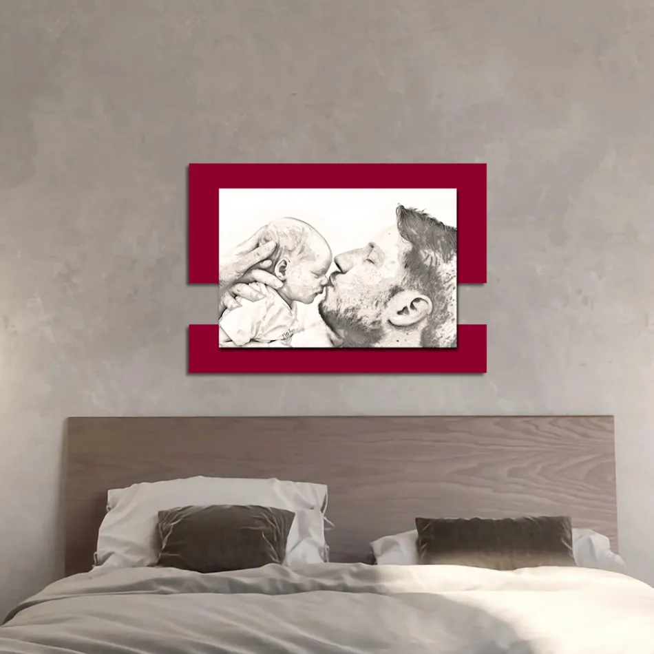 Drewniany obraz z nadrukiem mężczyzny z dzieckiem Made in Italy - Kosowo Viadurini