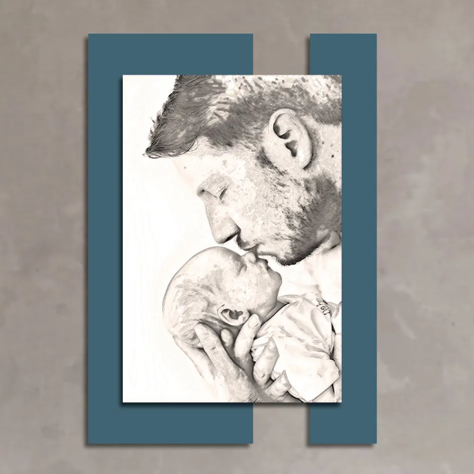 Drewniany obraz z nadrukiem mężczyzny z dzieckiem Made in Italy - Kosowo Viadurini