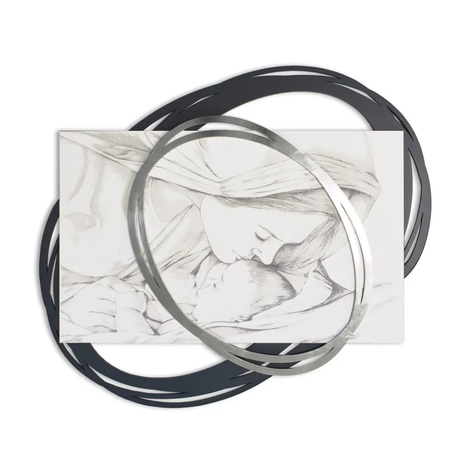 Grawerowany laserowo obraz z pocałunkiem Maryi do Jezusa Made in Italy - Sylvie Viadurini