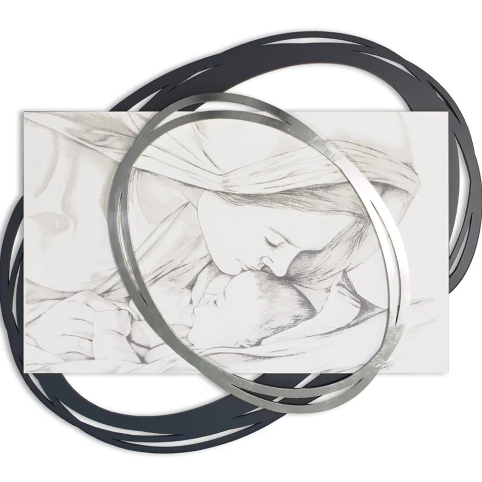 Grawerowany laserowo obraz z pocałunkiem Maryi do Jezusa Made in Italy - Sylvie Viadurini