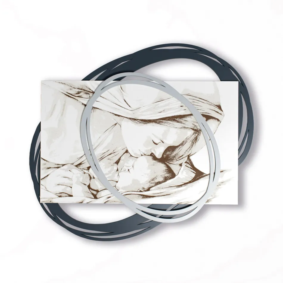 Grawerowany laserowo obraz z pocałunkiem Maryi do Jezusa Made in Italy - Sylvie Viadurini