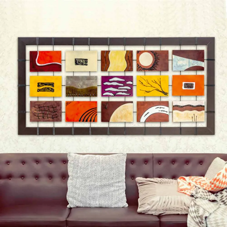 Nowoczesny obraz wraz z tłoczonymi panelami zawieszone na linach Wise Viadurini