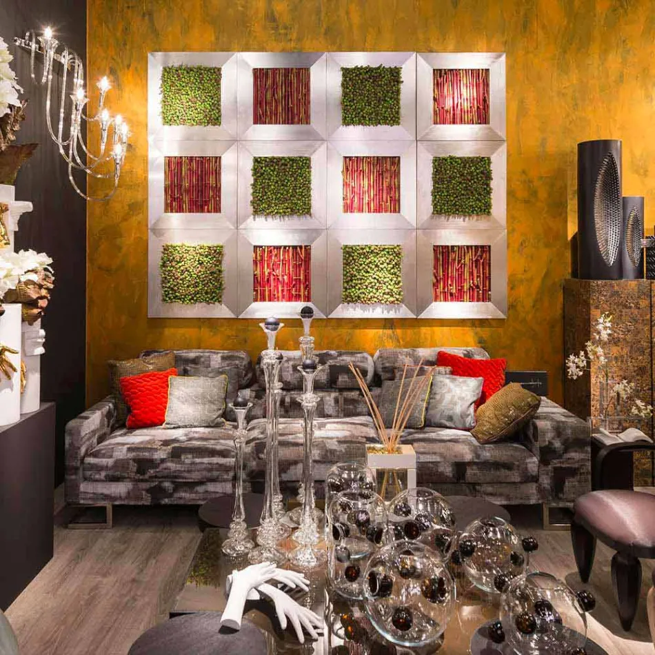 Nowoczesny obraz ścienny z metalu i sztucznych kwiatów Made in Italy - Trimo Viadurini