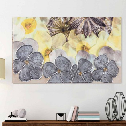 Nowoczesny kwiatowy obraz z teksturą płatków zdobione ręcznie Ramos Viadurini