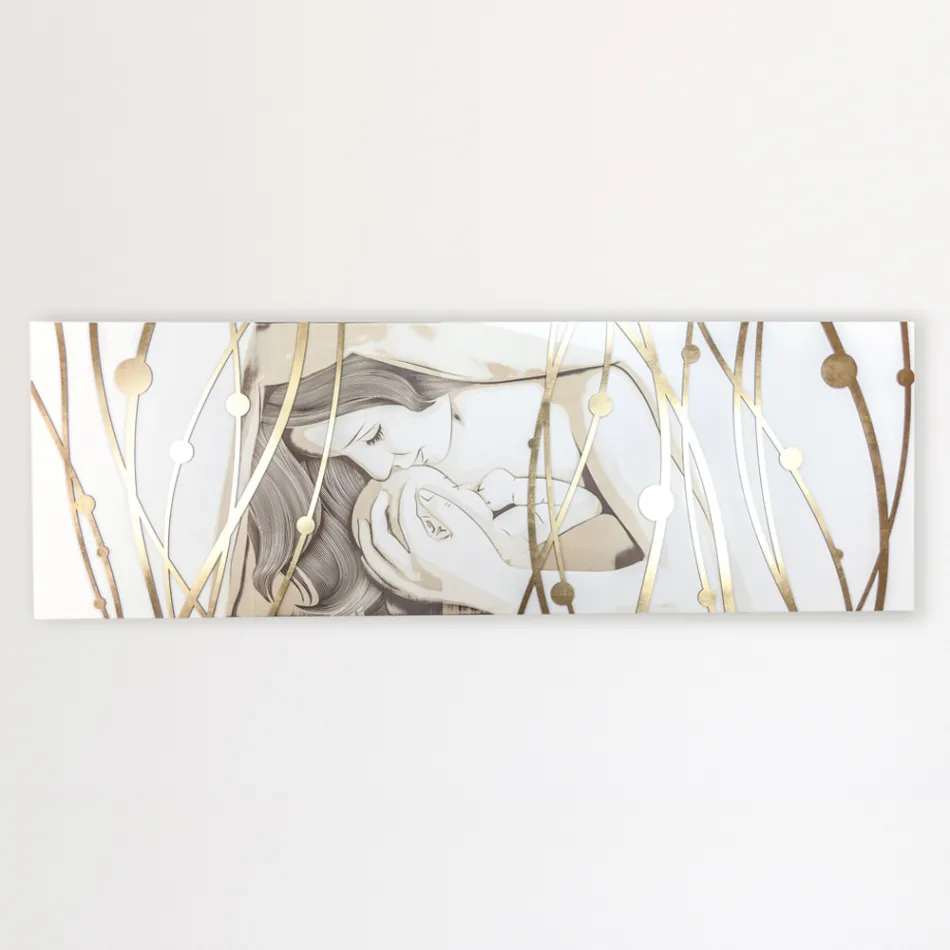 Prostokątny obraz wykonany laserem z boginią i dzieckiem Made in Italy - Nagi Viadurini