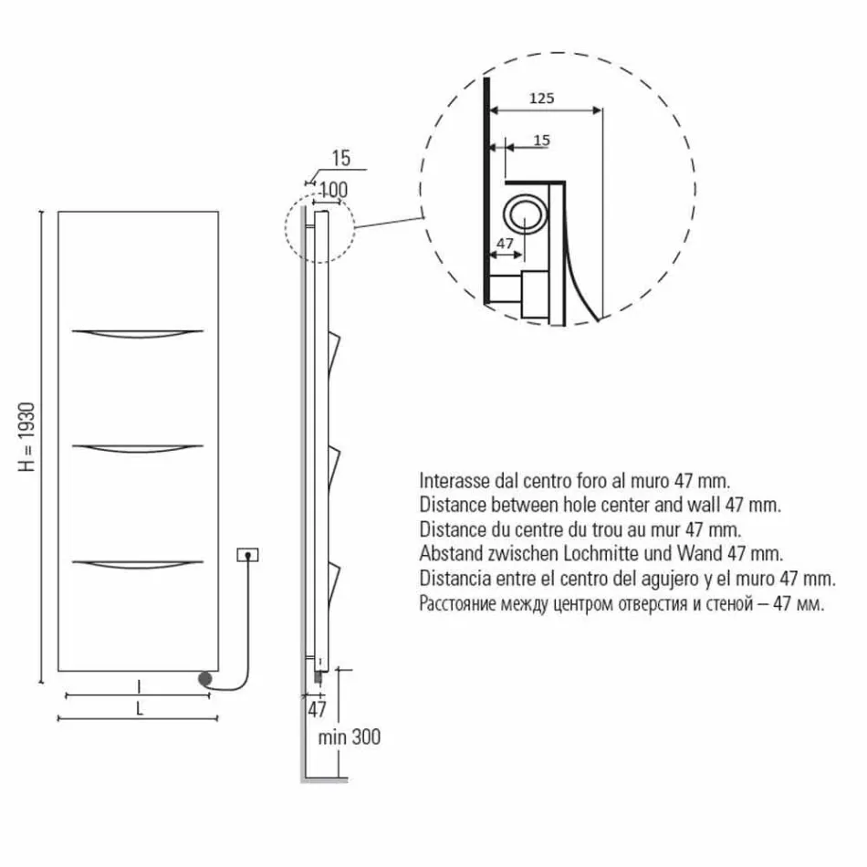 Pionowy grzejnik elektryczny w nowoczesnym wykonaniu stalowym do 1000 W - cięty Viadurini