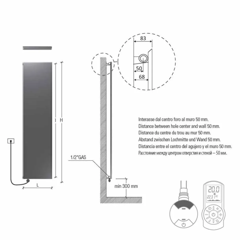 Pionowy grzejnik elektryczny Minimal Design Stalowy Łupek Szary 700 W - Lód Viadurini