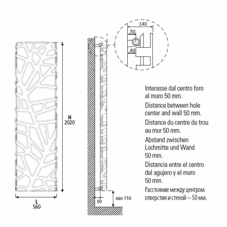 Pionowy grzejnik hydrauliczny do 903 W - Flora Viadurini