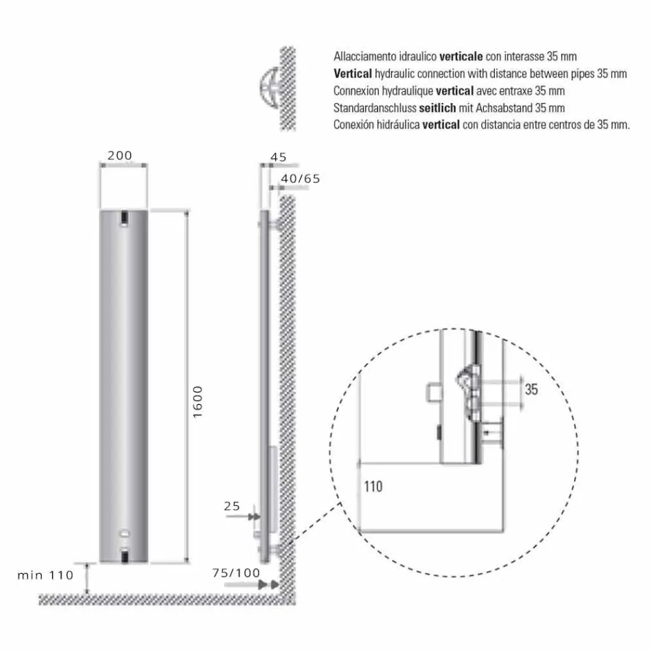 Konstrukcja grzejnika Aluminiowy grzejnik ścienny hydrauliczny 250 Watt - Stilus Viadurini