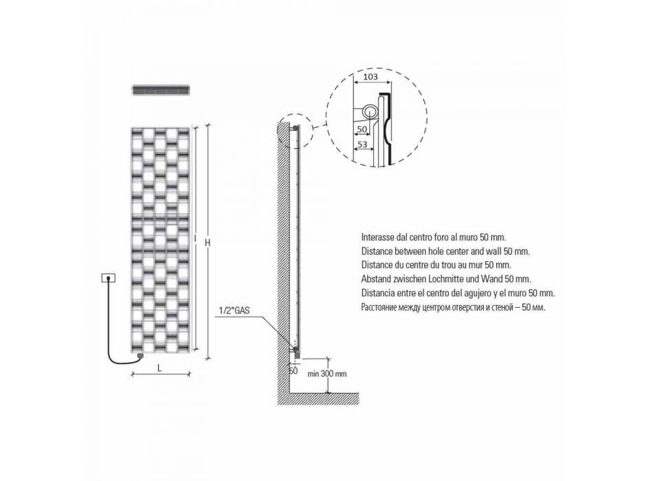 Nowoczesny design pionowy elektryczny grzejnik ścienny do 1000 Watt - powietrze Viadurini