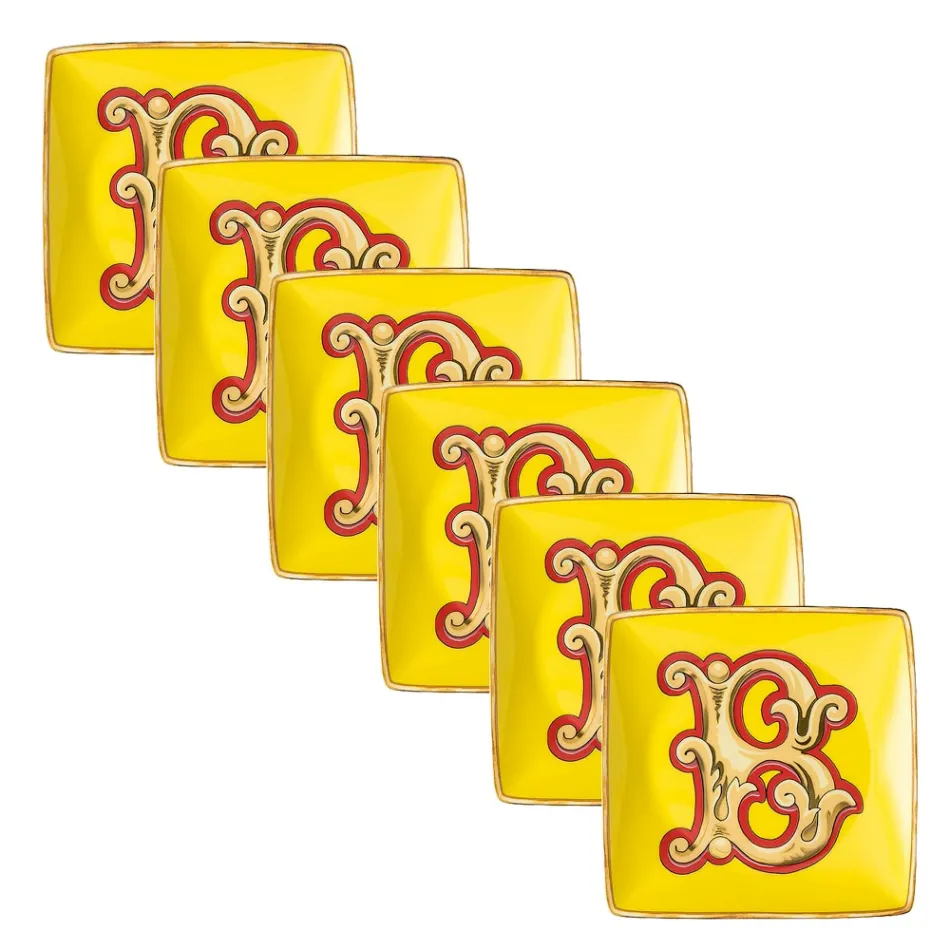 Rosenthal Versace Alphabet 6 płaskich kwadratowych porcelanowych misek - Alphabet Viadurini