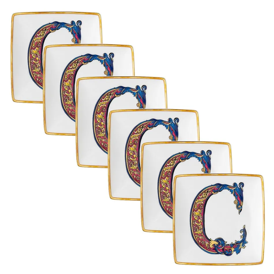 Rosenthal Versace Alphabet 6 płaskich kwadratowych porcelanowych misek - Alphabet Viadurini