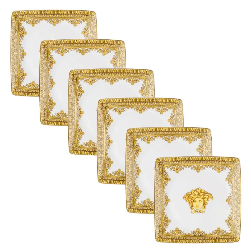Rosenthal Versace I Love Baroque 6 płaskich kwadratowych porcelanowych misek - Barokowy Viadurini