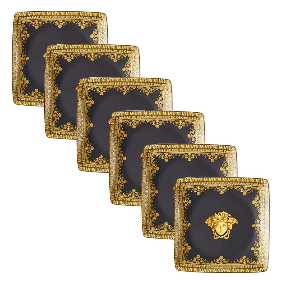 Rosenthal Versace I Love Baroque 6 płaskich kwadratowych porcelanowych misek - Barokowy Viadurini