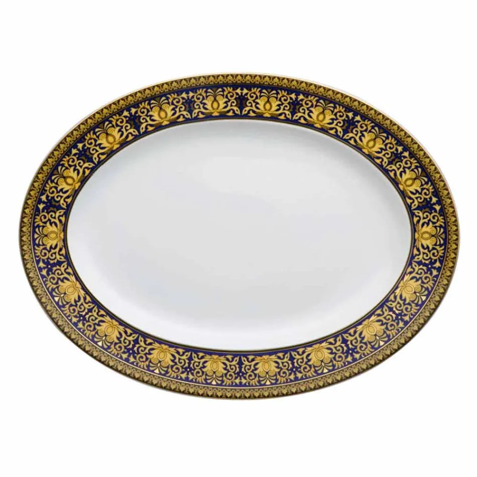 Rosenthal Versace Medusa Blue Oval 40cm danie z porcelany Viadurini
