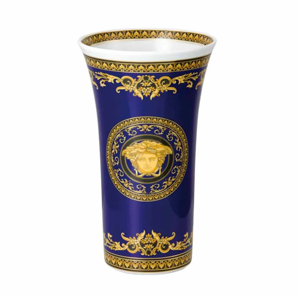 Rosenthal Versace Medusa Blue Nowoczesny wazon porcelanowy 26cm Viadurini