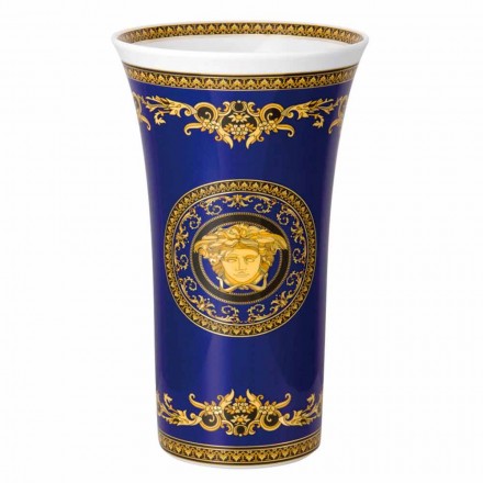 Rosenthal Versace Medusa Blue Wazon o nowoczesnym wzornictwie porcelanowym 34cm Viadurini