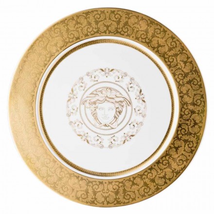 Rosenthal Versace Medusa Gala Złoty uchwyt na talerze 33cm porcelany Viadurini